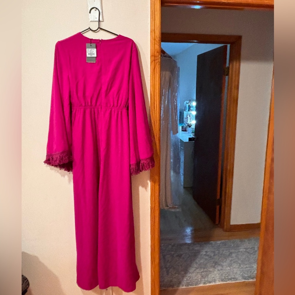 Elegant Magenta Long Dress with Tassel long sleeves
